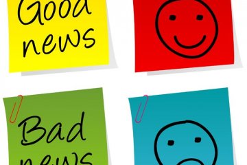 Post-its Good news und Bad news mit entsprechenden Smileys